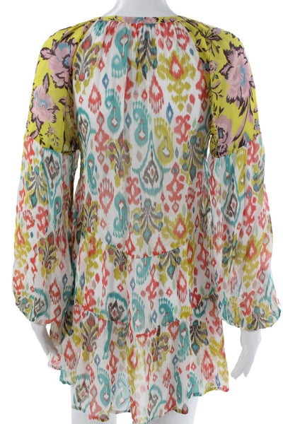Anthropologie Womens Trapeze Swing Floral Viscose Short Button Dress Size XS