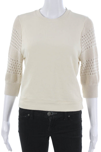 Rails Womens Pullover Sweatshirt Ivory Cotton Crew Neck 3/4 Sleeve Size XS