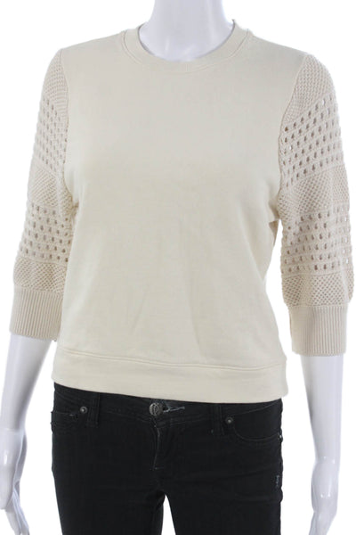 Rails Womens Pullover Sweatshirt Ivory Cotton Crew Neck 3/4 Sleeve Size XS