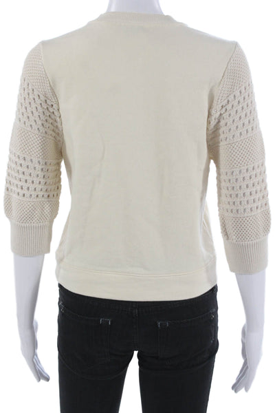 Rails Womens Pullover Sweatshirt Ivory Cotton Crew Neck 3/4 Sleeve Size XS