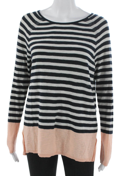 Vince Womens Striped Boat Neck Cotton Pullover Sweater Black Size XS