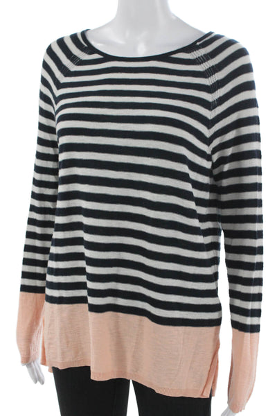 Vince Womens Striped Boat Neck Cotton Pullover Sweater Black Size XS