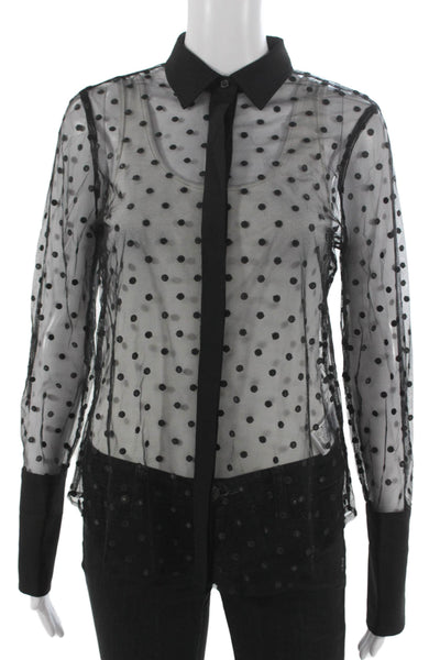 J Crew Womens Basic Collared Polka Dot Button-Up Long Sleeve Black Size 2