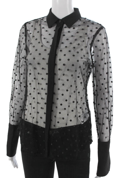 J Crew Womens Basic Collared Polka Dot Button-Up Long Sleeve Black Size 2