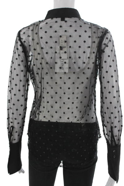 J Crew Womens Basic Collared Polka Dot Button-Up Long Sleeve Black Size 2