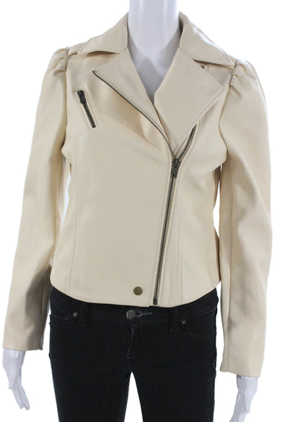Marie Oliver Womens Biker Jacket Ivory Zip Polyurethane Long Sleeve Size XS