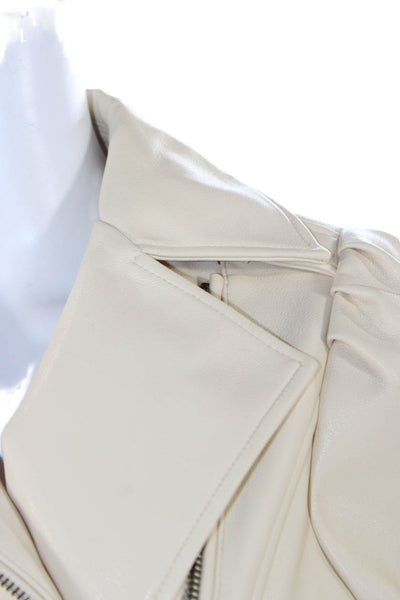Marie Oliver Womens Biker Jacket Ivory Zip Polyurethane Long Sleeve Size XS