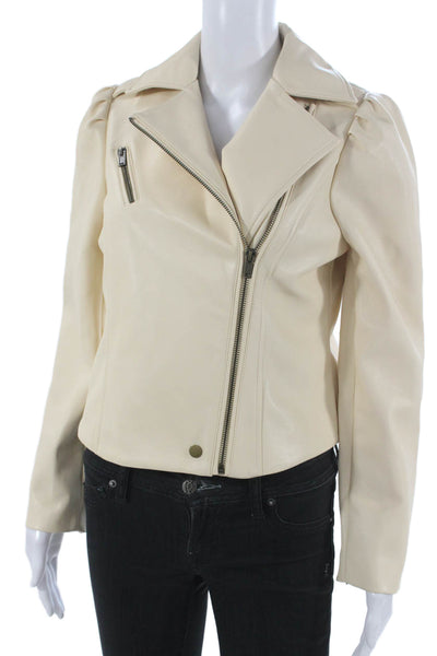 Marie Oliver Womens Biker Jacket Ivory Zip Polyurethane Long Sleeve Size XS