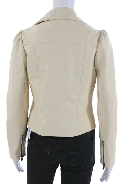 Marie Oliver Womens Biker Jacket Ivory Zip Polyurethane Long Sleeve Size XS