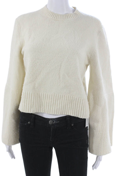 A.L.C. Womens Merino Wool Ivory Crew Neck Solid Pullover Long Sleeve Size L