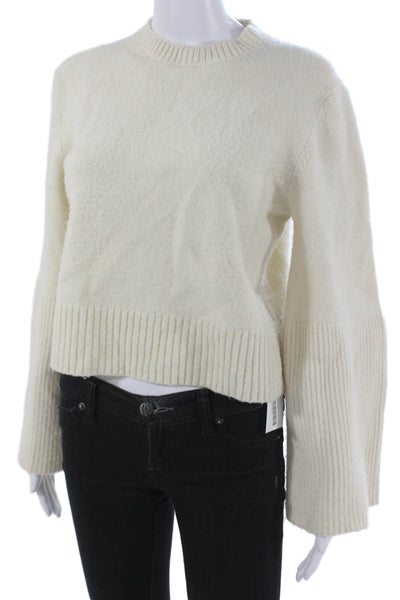 A.L.C. Womens Merino Wool Ivory Crew Neck Solid Pullover Long Sleeve Size L