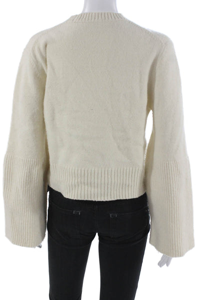 A.L.C. Womens Merino Wool Ivory Crew Neck Solid Pullover Long Sleeve Size L