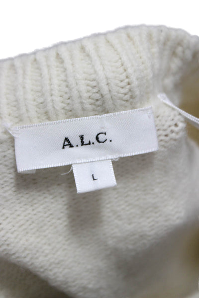 A.L.C. Womens Merino Wool Ivory Crew Neck Solid Pullover Long Sleeve Size L