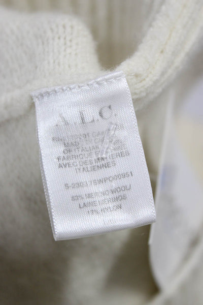 A.L.C. Womens Merino Wool Ivory Crew Neck Solid Pullover Long Sleeve Size L