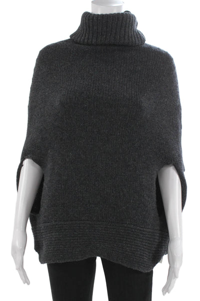 Agnona Women Cape Sweater Wool Turtleneck Sleeveless Gray Size 40