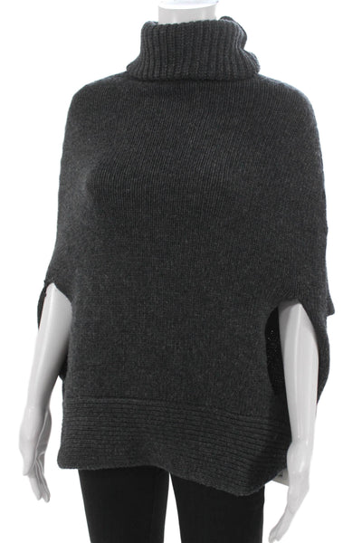 Agnona Women Cape Sweater Wool Turtleneck Sleeveless Gray Size 40