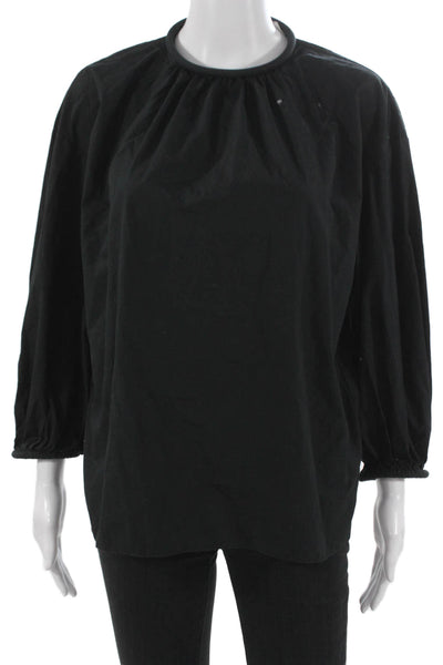 Tibi Womens Black Cotton Round Neck Long Sleeve Blouse Size 4
