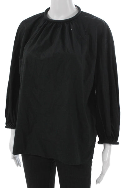 Tibi Womens Black Cotton Round Neck Long Sleeve Blouse Size 4