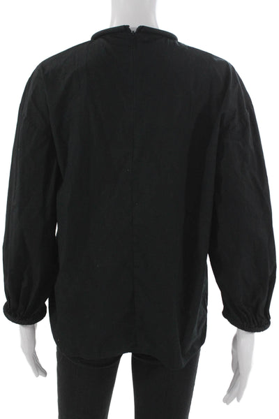 Tibi Womens Black Cotton Round Neck Long Sleeve Blouse Size 4