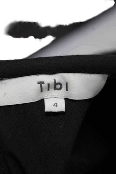 Tibi Womens Black Cotton Round Neck Long Sleeve Blouse Size 4