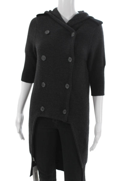 Vera Wang Women Cardigan Sweater Hooded Merino Wool Gray 3/4 Sleeve Size M