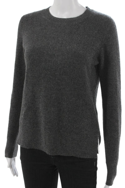 Kokun Women Gray Cashmere Crew Neck Pullover Sweater Long Sleeve Size S