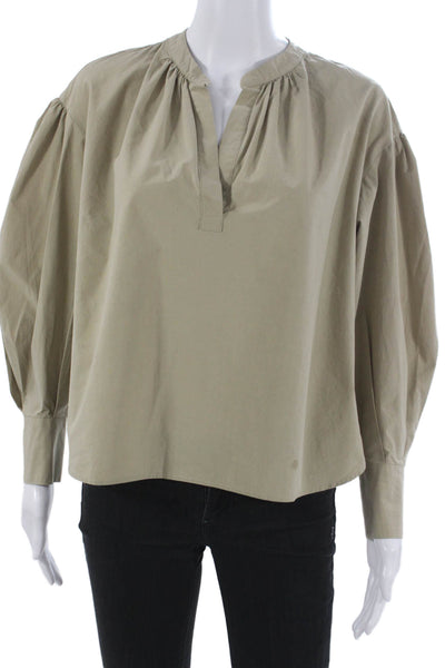 Banana Republic Women Collared Cotton Blouse Beige Long Sleeve Petite Size S