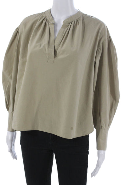 Banana Republic Women Collared Cotton Blouse Beige Long Sleeve Petite Size S