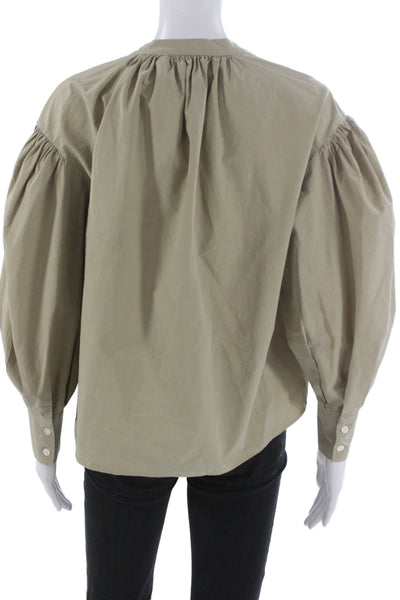 Banana Republic Women Collared Cotton Blouse Beige Long Sleeve Petite Size S