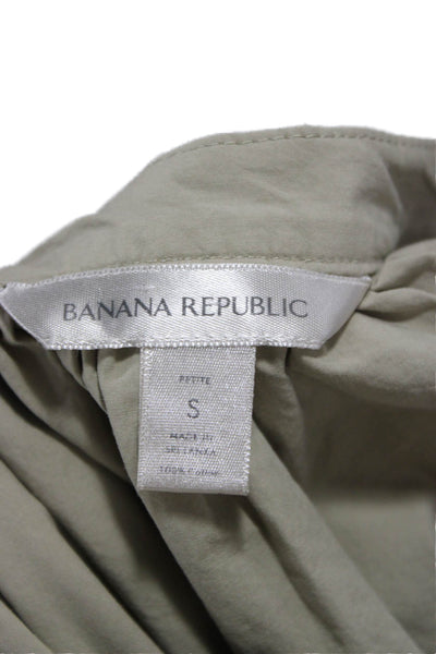 Banana Republic Women Collared Cotton Blouse Beige Long Sleeve Petite Size S