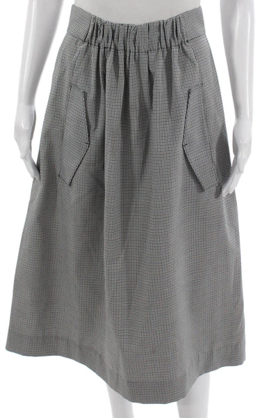 Tibi Womens A-Line Midi Skirt Black Checked Cotton Zip Size 6