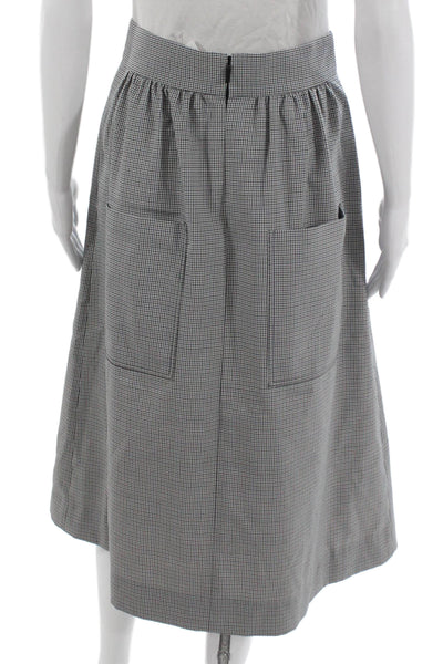 Tibi Womens A-Line Midi Skirt Black Checked Cotton Zip Size 6