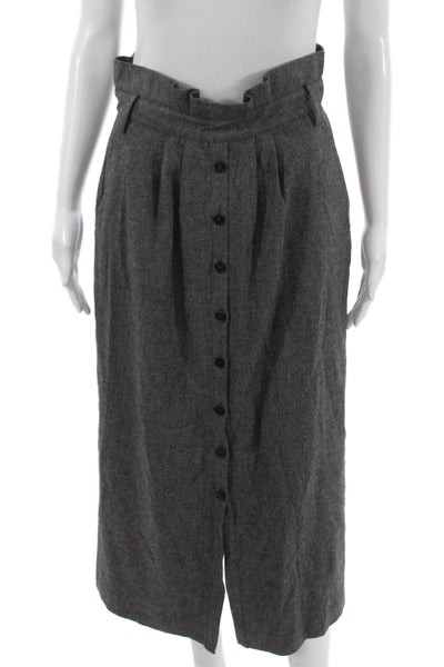 Tibi Womens Gray Viscose Herringbone Long A-Line Skirt Button Size 8