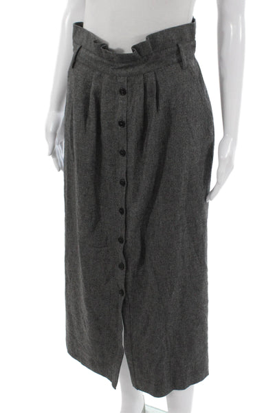 Tibi Womens Gray Viscose Herringbone Long A-Line Skirt Button Size 8