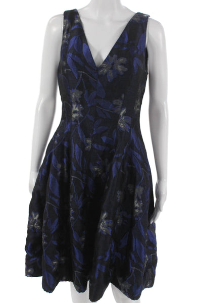 Halston Heritage Womens Fit & Flare Dress Black Floral V-Neck Sleeveless Size 8