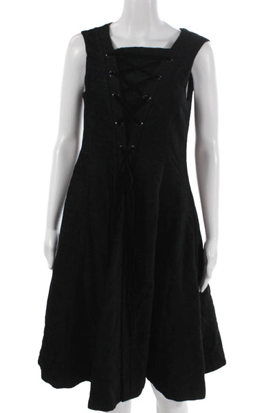 Adeam Women A-Line Black Sleeveless Square Neck Rayon Knee Length Dress Size 8