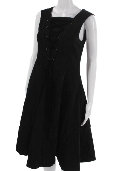 Adeam Women A-Line Black Sleeveless Square Neck Rayon Knee Length Dress Size 8