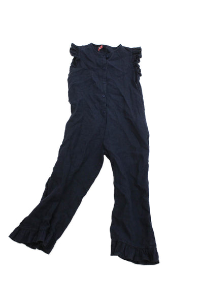 Il Gufo Girls Linen Sleeveless Buttoned Jumpsuit Blue Size 8
