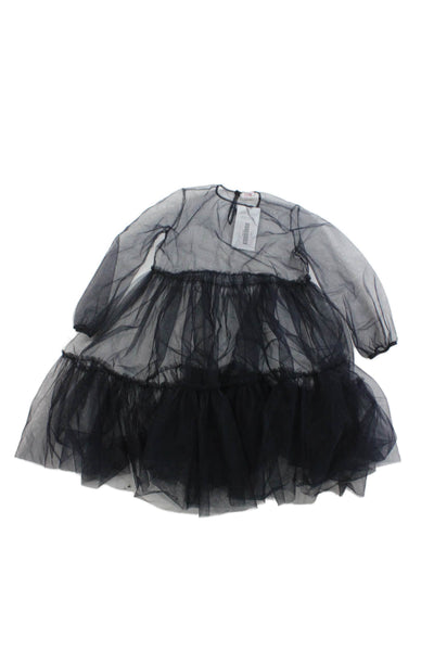 Il Gufo Girls Sheer Tulle Tiered Over Dress Black Size 6 Years