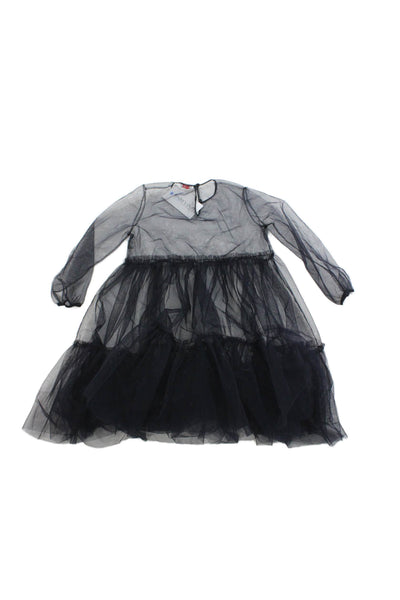 Il Gufo Girls Sheer Tulle Tiered Over Dress Black Size 6 Years