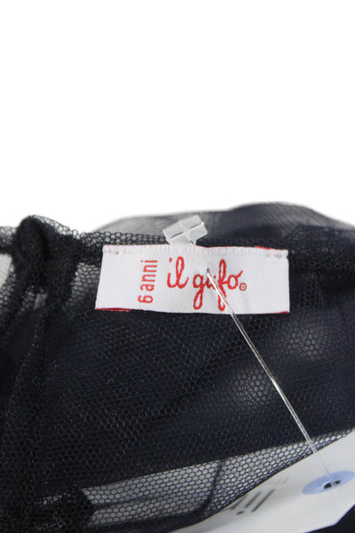 Il Gufo Girls Sheer Tulle Tiered Over Dress Black Size 6 Years