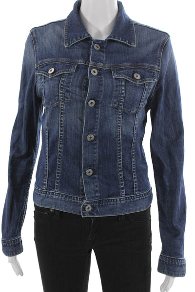 AG Womens Basic Jacket Blue Button Long Sleeve Size M