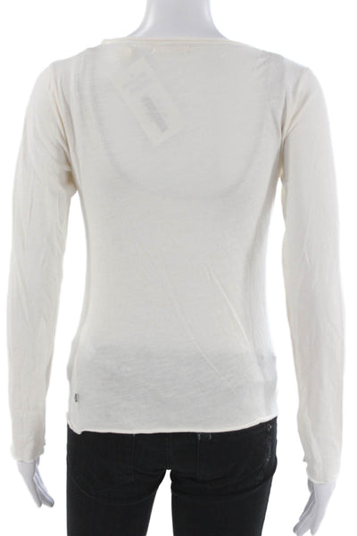 Levis Womens Basic White Cotton Long Sleeve T Shirt Round Neck Size S