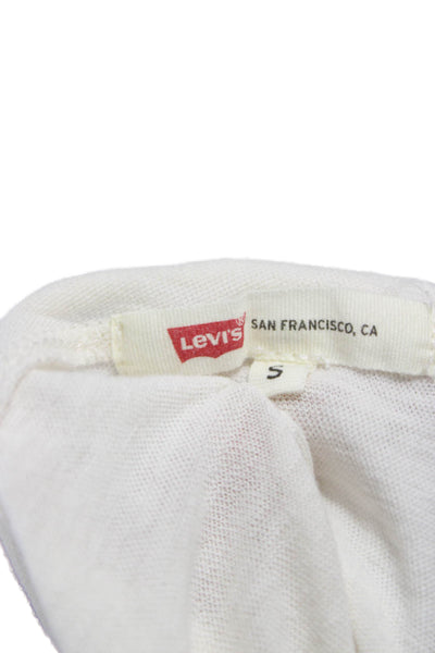 Levis Womens Basic White Cotton Long Sleeve T Shirt Round Neck Size S