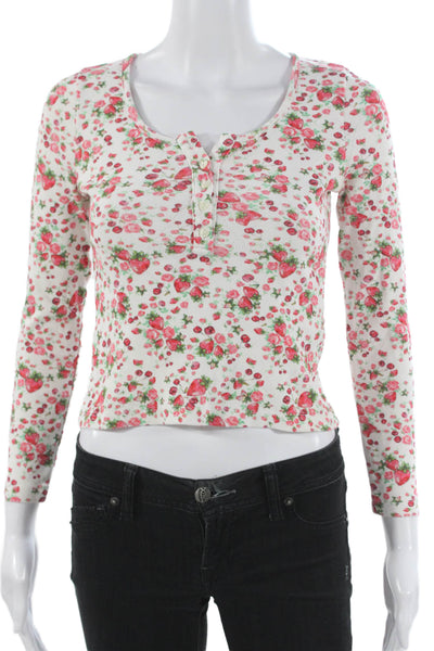 Love Shack Fancy Women Henley T-Shirt Floral Multicolor Long Sleeve Size S