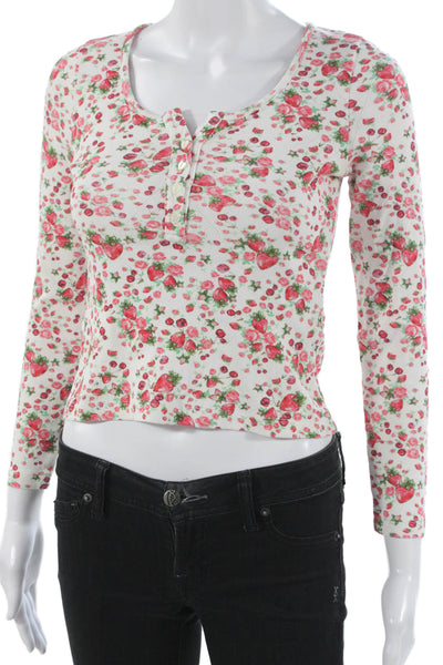 Love Shack Fancy Women Henley T-Shirt Floral Multicolor Long Sleeve Size S