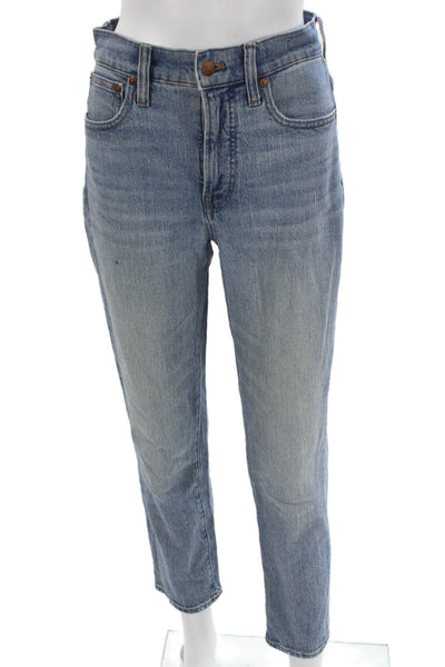 Madewell Women Tapered Jeans Blue Mid-Rise Button Cotton Size 25
