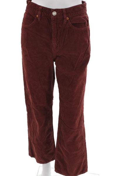 Re/Done Women Red Cotton Button Pants Size 26