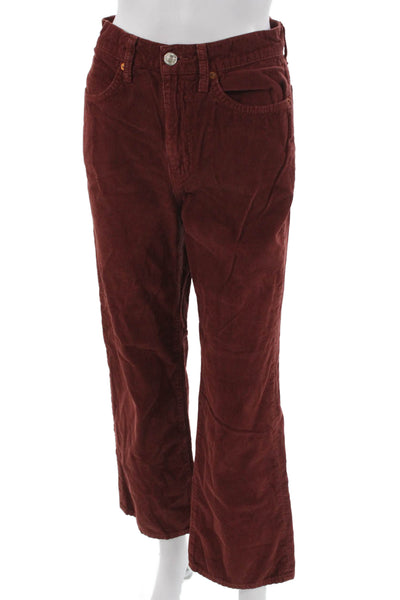 Re/Done Women Red Cotton Button Pants Size 26