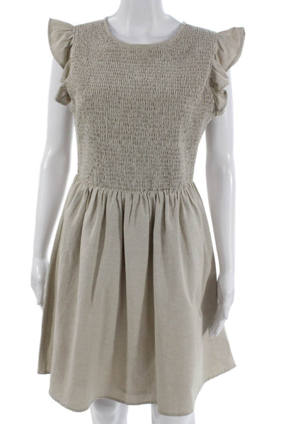 English Factory Women Fit & Flare Beige Short Sleeve Round Neck Dress Size M